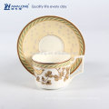 280ml pintura de oro de diseño único de hueso fino taza de China y platillo, hueso China fabricante